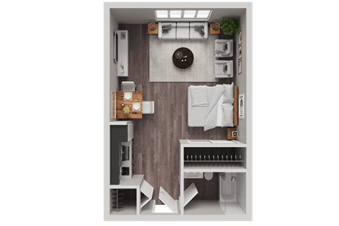 Floor plan for studio, 1 bath, 350 sqft